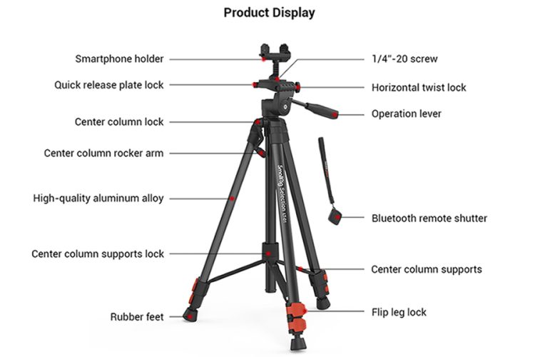 SmallRig LT-01 Lightweight Aluminium Tripod with Smartphone Holder and Bluetooth Trigger